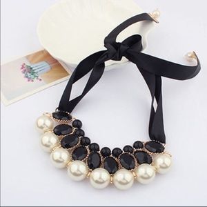 Pearl Ribbon Statement Bib Necklace